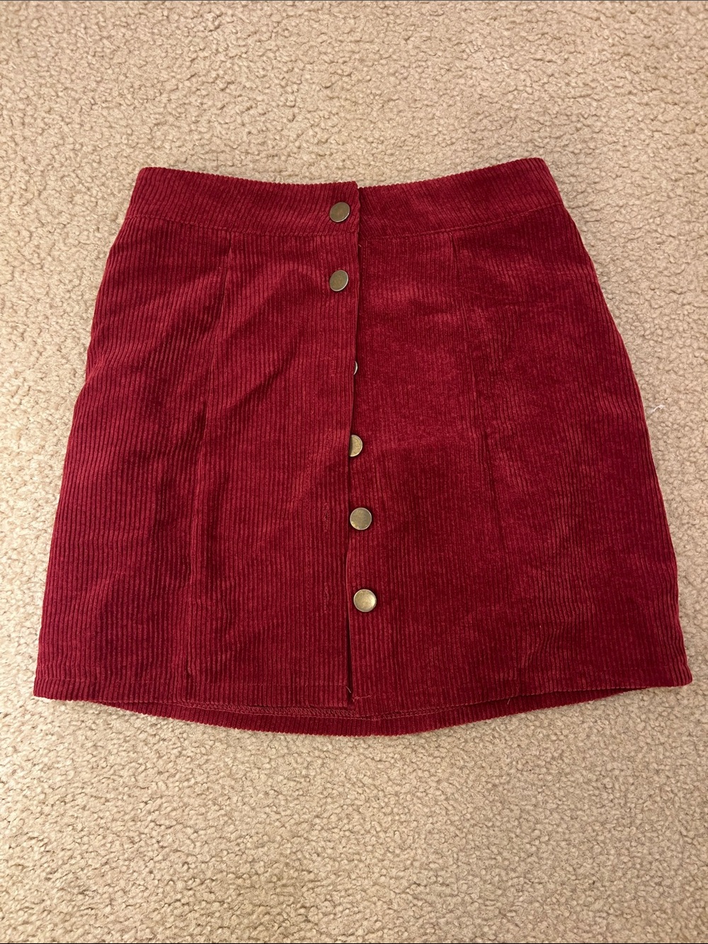 SHEIN Red Corduroy Button-Front Mini Skirt